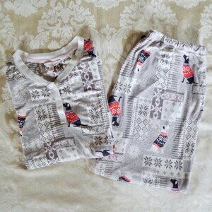 Secret Treasures Cozy Gray & White Holiday Dog & Snowflake Pajama Set L (12-14)